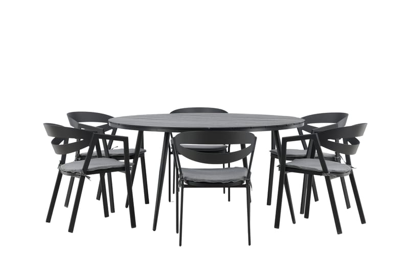 Break Matgrupp Utomhus Rund 150 cm + 6 Slit Matstol - Svart - Utemöbler - Utegrupp - Matgrupper utomhus