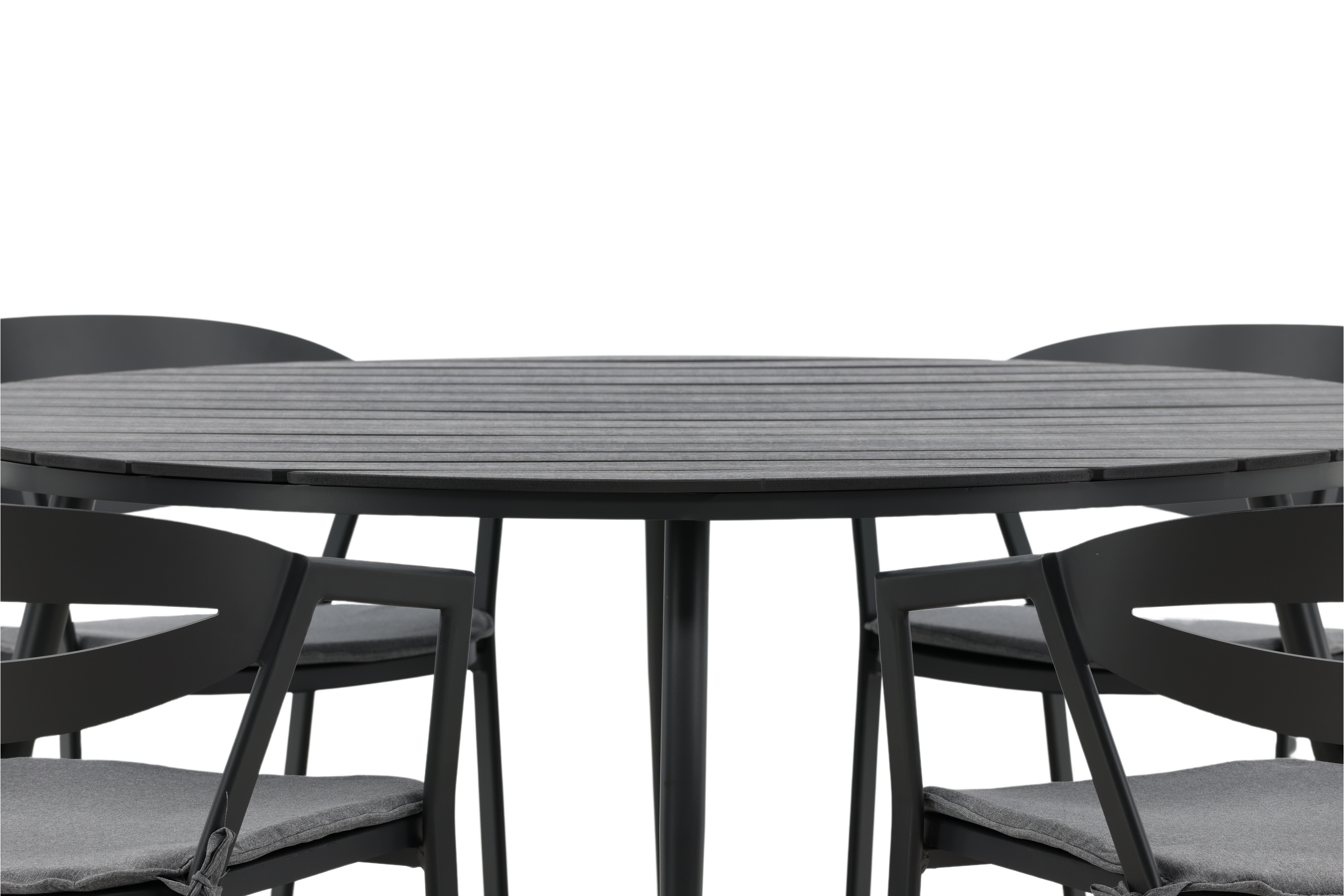 break matgrupp utomhus rund 150 cm + 6 slit matstol - svart