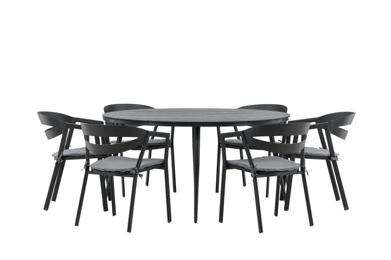 Break Matgrupp Utomhus Rund 150 cm + 6 Slit Matstol - Svart - Utemöbler - Utegrupp - Matgrupper utomhus