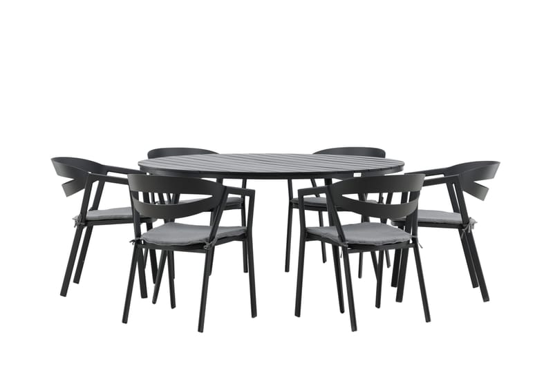Break Matgrupp Utomhus Rund 150 cm + 6 Slit Matstol - Svart - Utemöbler - Utegrupp - Matgrupper utomhus
