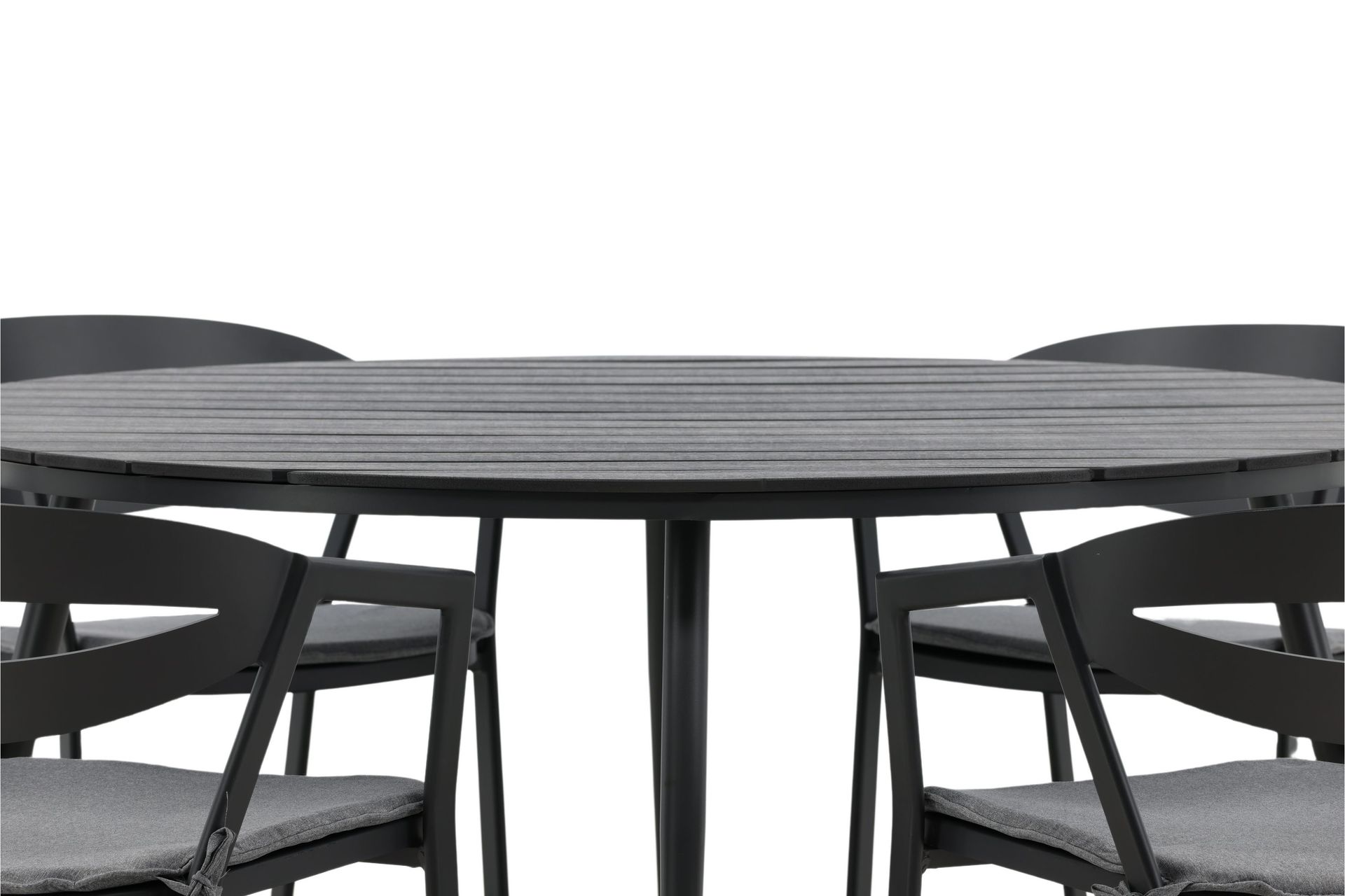 Break Matgrupp Utomhus Rund 150 cm + 6 Slit Matstol - Svart