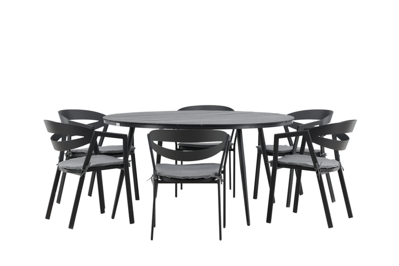 Break Matgrupp Utomhus Rund 150 cm + 6 Slit Matstol - Svart - Utemöbler - Utegrupp - Matgrupper utomhus