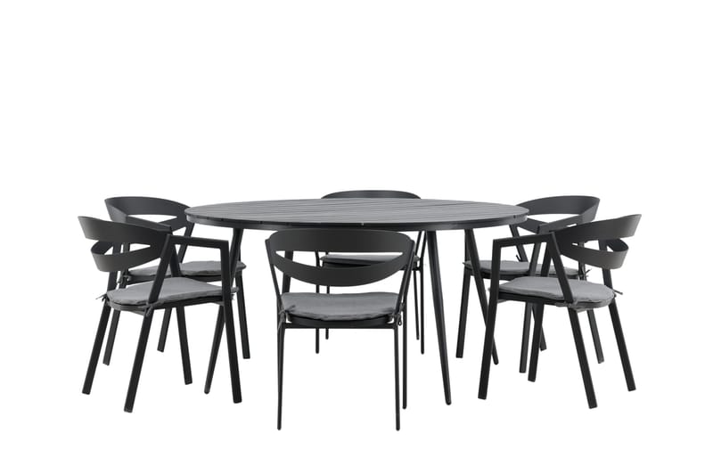 Break Matgrupp Utomhus Rund 150 cm + 6 Slit Matstol - Svart - Utemöbler - Utegrupp - Matgrupper utomhus