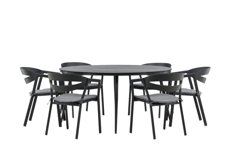 Break Matgrupp Utomhus Rund 150 cm + 6 Slit Matstol - Svart - Utemöbler - Utegrupp - Matgrupper utomhus