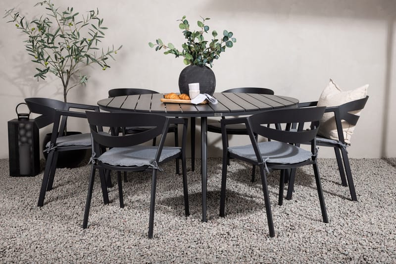 Break Matgrupp Utomhus Rund 150 cm + 6 Slit Matstol - Svart - Utemöbler - Utegrupp - Matgrupper utomhus