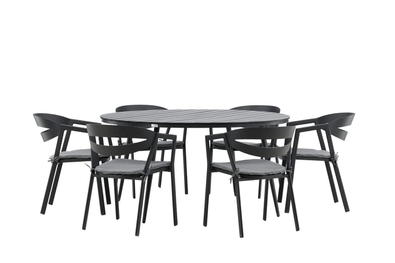 Break Matgrupp Utomhus Rund 150 cm + 6 Slit Matstol - Svart - Utemöbler - Utegrupp - Matgrupper utomhus