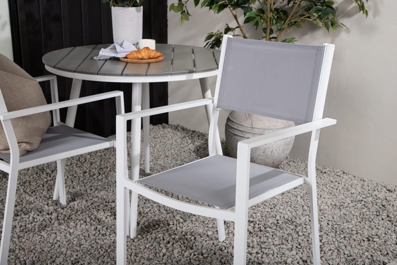 Break Matgrupp Utomhus Rund 70 cm + 2 st Copacabana Stapelbara Stola - Vit - Utemöbler - Utegrupp - Matgrupper utomhus