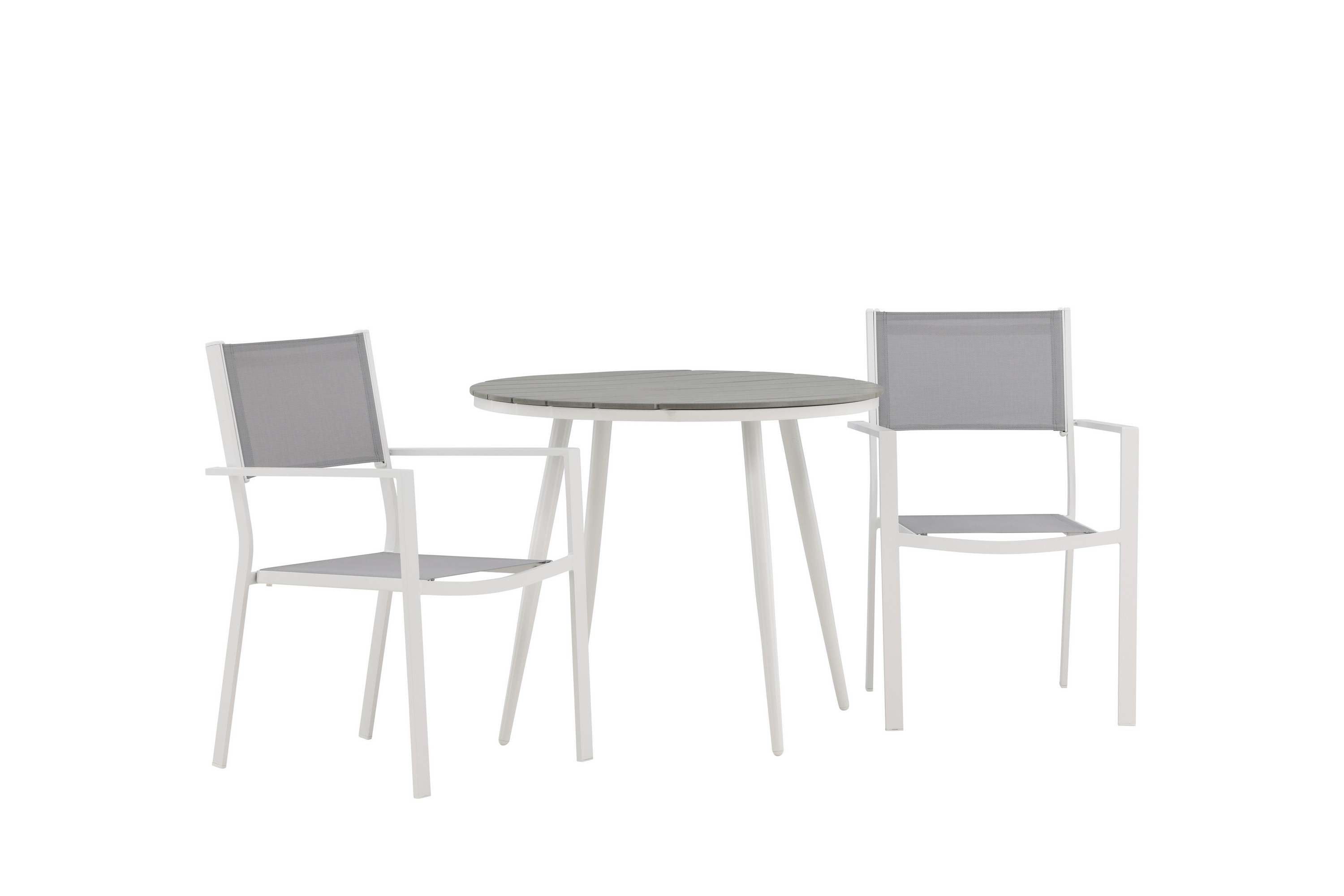 break matgrupp utomhus rund 70 cm + 2 st copacabana stapelbara stola - vit