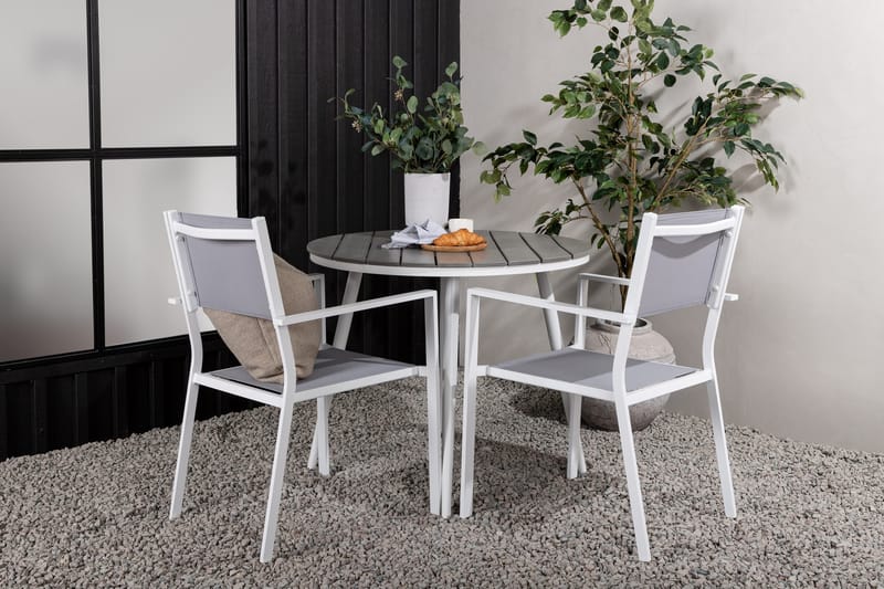 Break Matgrupp Utomhus Rund 70 cm + 2 st Copacabana Stapelbara Stola - Vit - Utemöbler - Utegrupp - Matgrupper utomhus