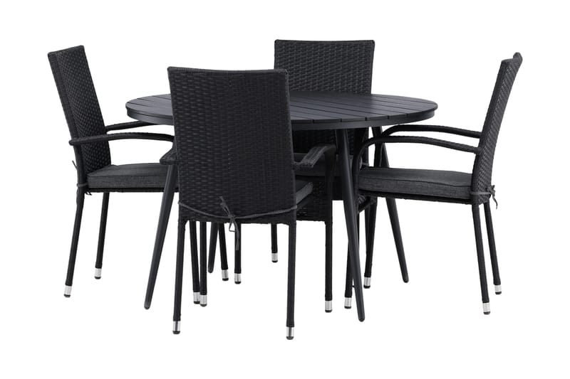 Break Matgrupp Utomhus Rund Ø120cm + 4 Anna Matstolar - Beige/Svart - Utemöbler - Utegrupp - Matgrupper utomhus