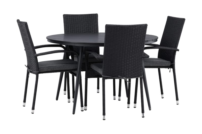 Break Matgrupp Utomhus Rund Ø120cm + 4 Anna Matstolar - Beige/Svart - Utemöbler - Utegrupp - Matgrupper utomhus