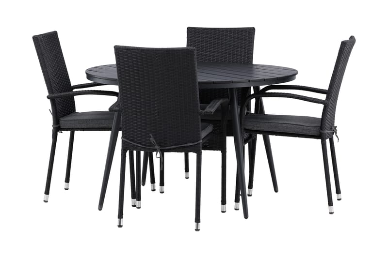 Break Matgrupp Utomhus Rund Ø120cm + 4 Anna Matstolar - Beige/Svart - Utemöbler - Utegrupp - Matgrupper utomhus