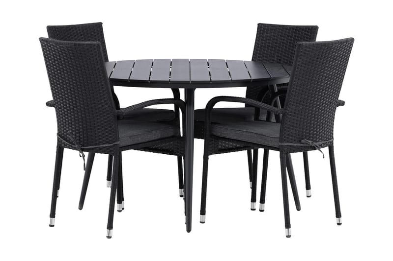 Break Matgrupp Utomhus Rund Ø120cm + 4 Anna Matstolar - Beige/Svart - Utemöbler - Utegrupp - Matgrupper utomhus