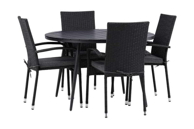 Break Matgrupp Utomhus Rund Ø120cm + 4 Anna Matstolar - Beige/Svart - Utemöbler - Utegrupp - Matgrupper utomhus