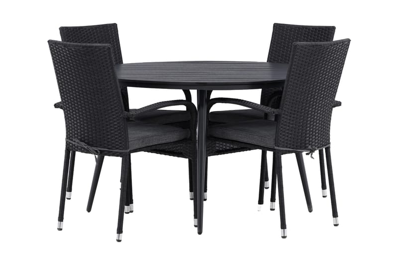 Break Matgrupp Utomhus Rund Ø120cm + 4 Anna Matstolar - Beige/Svart - Utemöbler - Utegrupp - Matgrupper utomhus