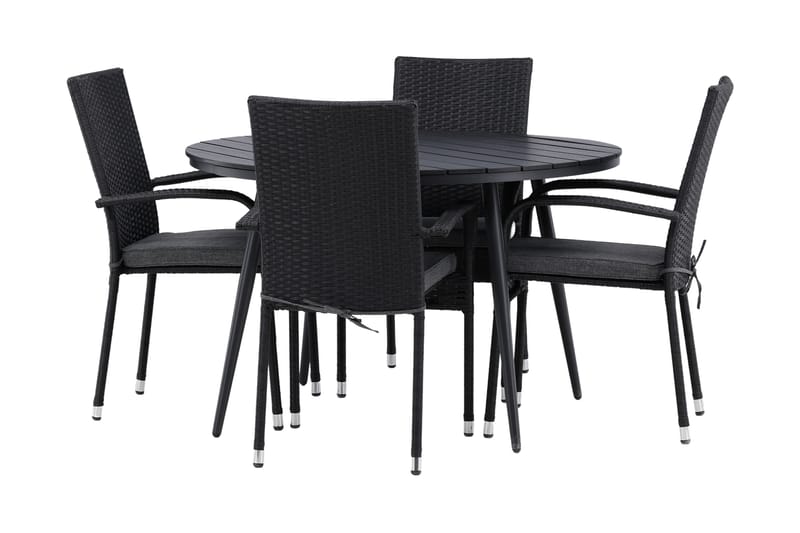 Break Matgrupp Utomhus Rund Ø120cm + 4 Anna Matstolar - Beige/Svart - Utemöbler - Utegrupp - Matgrupper utomhus