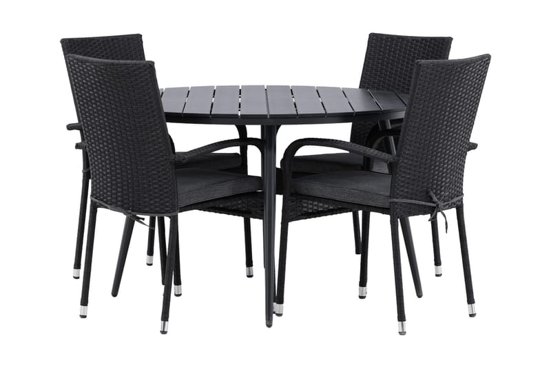 Break Matgrupp Utomhus Rund Ø120cm + 4 Anna Matstolar - Beige/Svart - Utemöbler - Utegrupp - Matgrupper utomhus