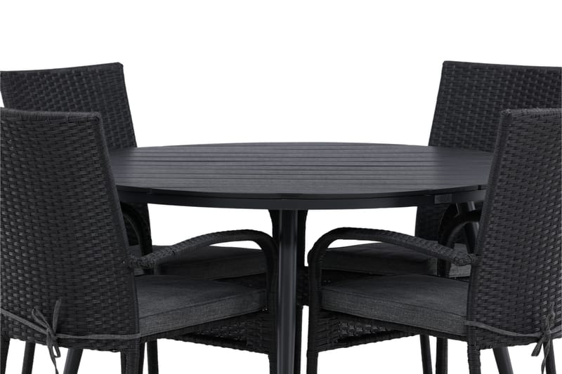 Break Matgrupp Utomhus Rund Ø120cm + 4 Anna Matstolar - Beige/Svart - Utemöbler - Utegrupp - Matgrupper utomhus