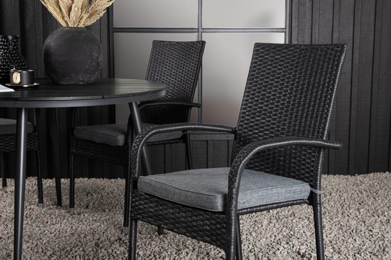 Break Matgrupp Utomhus Rund Ø120cm + 4 Anna Matstolar - Beige/Svart - Utemöbler - Utegrupp - Matgrupper utomhus