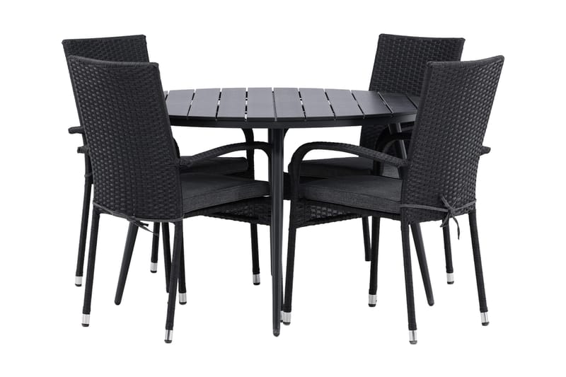 Break Matgrupp Utomhus Rund Ø120cm + 4 Anna Matstolar - Beige/Svart - Utemöbler - Utegrupp - Matgrupper utomhus