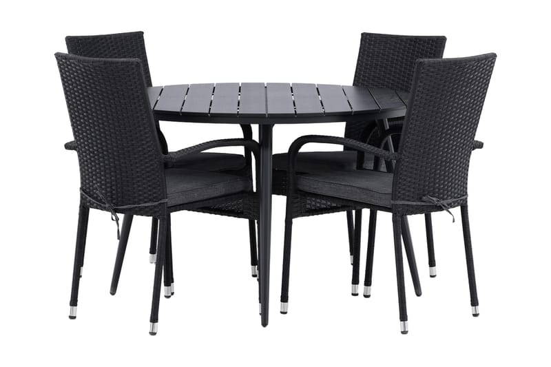 Break Matgrupp Utomhus Rund Ø120cm + 4 Anna Matstolar - Beige/Svart - Utemöbler - Utegrupp - Matgrupper utomhus