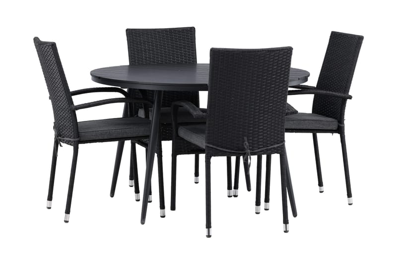 Break Matgrupp Utomhus Rund Ø120cm + 4 Anna Matstolar - Beige/Svart - Utemöbler - Utegrupp - Matgrupper utomhus