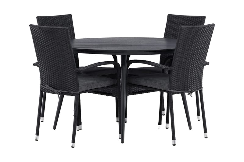 Break Matgrupp Utomhus Rund Ø120cm + 4 Anna Matstolar - Beige/Svart - Utemöbler - Utegrupp - Matgrupper utomhus