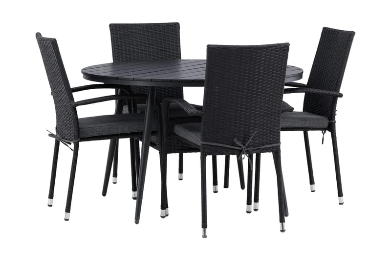 Break Matgrupp Utomhus Rund Ø120cm + 4 Anna Matstolar - Beige/Svart - Utemöbler - Utegrupp - Matgrupper utomhus