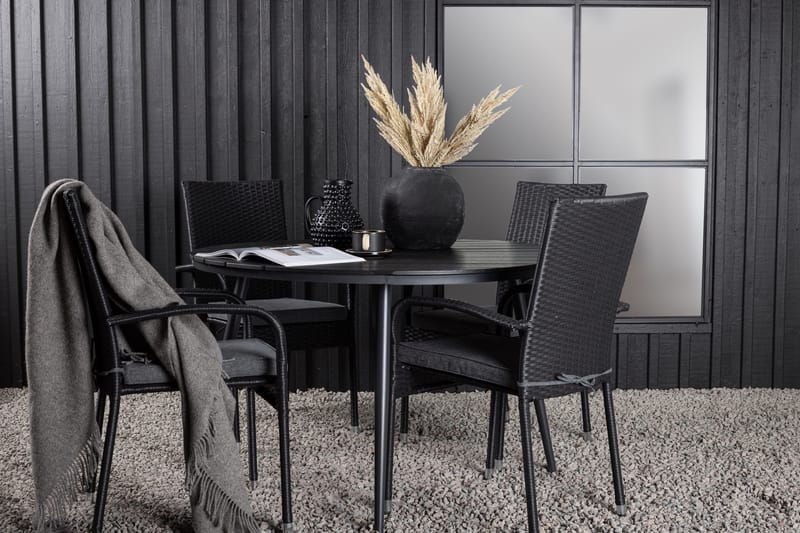 Break Matgrupp Utomhus Rund Ø120cm + 4 Anna Matstolar - Beige/Svart - Utemöbler - Utegrupp - Matgrupper utomhus