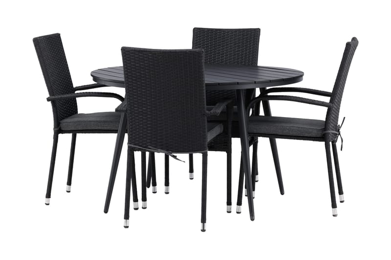 Break Matgrupp Utomhus Rund Ø120cm + 4 Anna Matstolar - Beige/Svart - Utemöbler - Utegrupp - Matgrupper utomhus