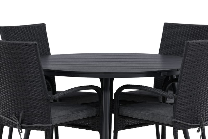 Break Matgrupp Utomhus Rund Ø120cm + 4 Anna Matstolar - Beige/Svart - Utemöbler - Utegrupp - Matgrupper utomhus