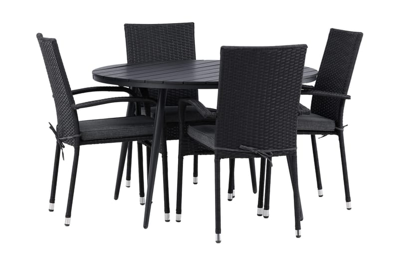 Break Matgrupp Utomhus Rund Ø120cm + 4 Anna Matstolar - Beige/Svart - Utemöbler - Utegrupp - Matgrupper utomhus