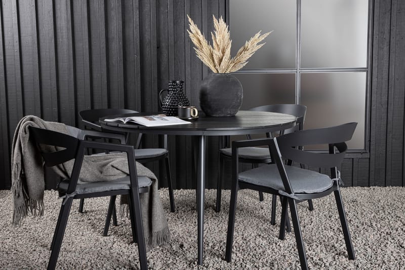 Break Matgrupp Utomhus Rund Ø120cm + 4 Slit Matstolar - Beige/Svart - Utemöbler - Utegrupp - Matgrupper utomhus