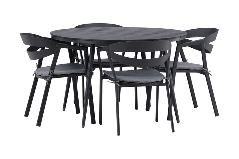 Break Matgrupp Utomhus Rund Ø120cm + 4 Slit Matstolar - Beige/Svart - Utemöbler - Utegrupp - Matgrupper utomhus