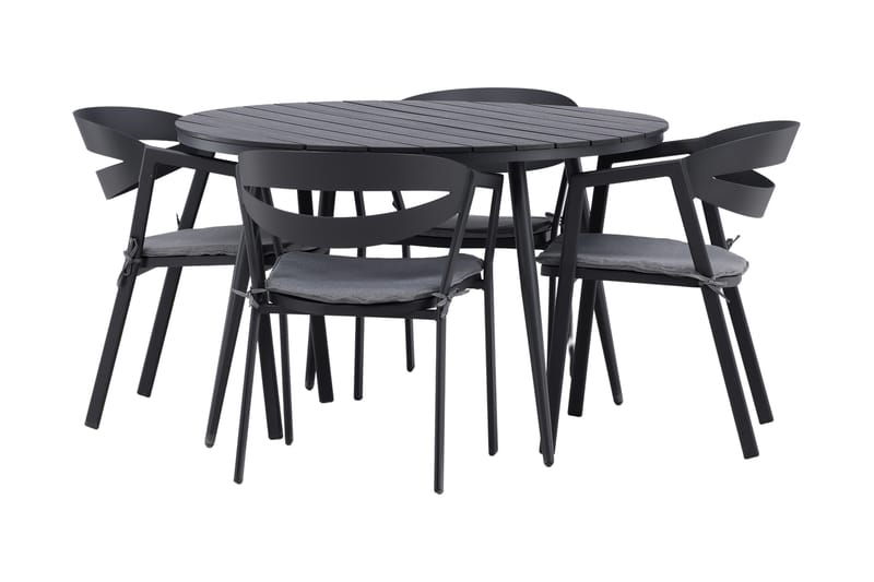 Break Matgrupp Utomhus Rund Ø120cm + 4 Slit Matstolar - Beige/Svart - Utemöbler - Utegrupp - Matgrupper utomhus