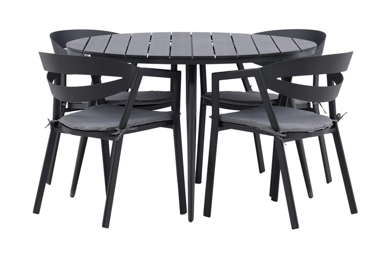 Break Matgrupp Utomhus Rund Ø120cm + 4 Slit Matstolar - Beige/Svart - Utemöbler - Utegrupp - Matgrupper utomhus