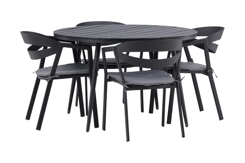 Break Matgrupp Utomhus Rund Ø120cm + 4 Slit Matstolar - Beige/Svart - Utemöbler - Utegrupp - Matgrupper utomhus