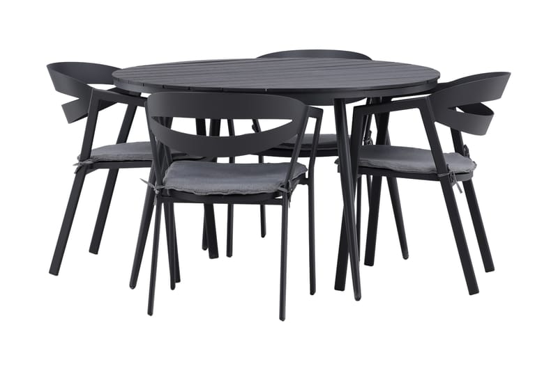 Break Matgrupp Utomhus Rund Ø120cm + 4 Slit Matstolar - Beige/Svart - Utemöbler - Utegrupp - Matgrupper utomhus