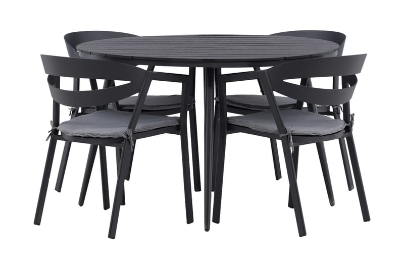 Break Matgrupp Utomhus Rund Ø120cm + 4 Slit Matstolar - Beige/Svart - Utemöbler - Utegrupp - Matgrupper utomhus