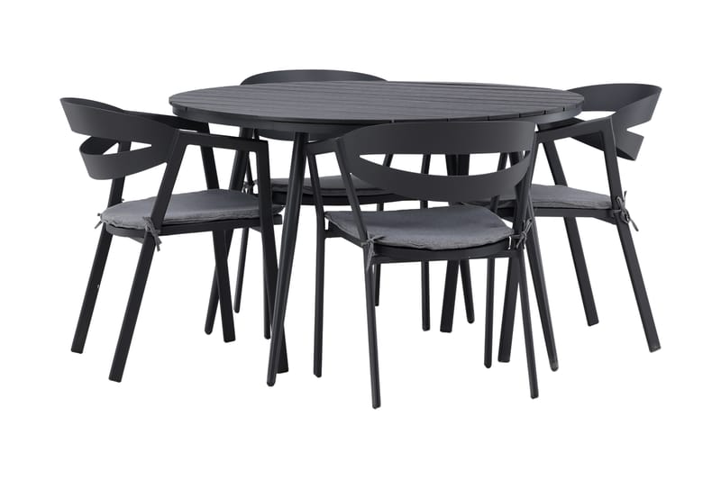 Break Matgrupp Utomhus Rund Ø120cm + 4 Slit Matstolar - Beige/Svart - Utemöbler - Utegrupp - Matgrupper utomhus