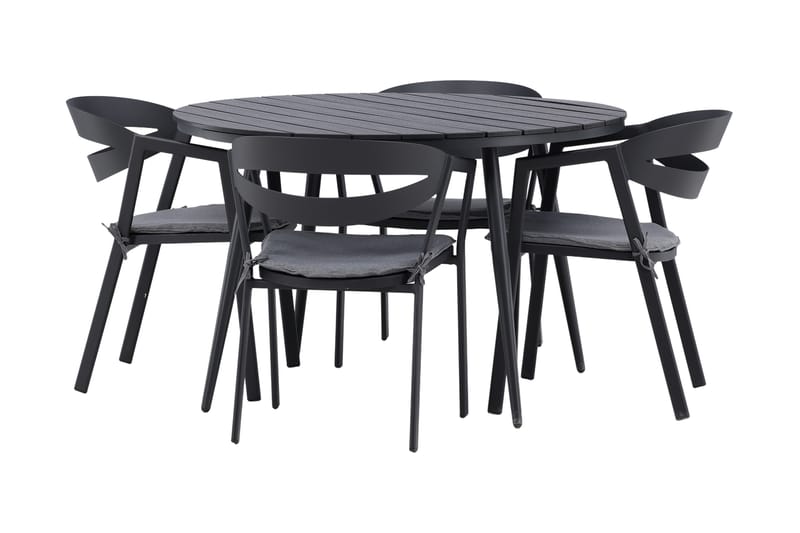 Break Matgrupp Utomhus Rund Ø120cm + 4 Slit Matstolar - Beige/Svart - Utemöbler - Utegrupp - Matgrupper utomhus