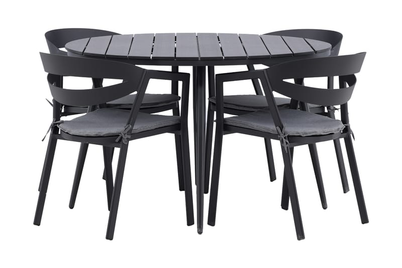 Break Matgrupp Utomhus Rund Ø120cm + 4 Slit Matstolar - Beige/Svart - Utemöbler - Utegrupp - Matgrupper utomhus