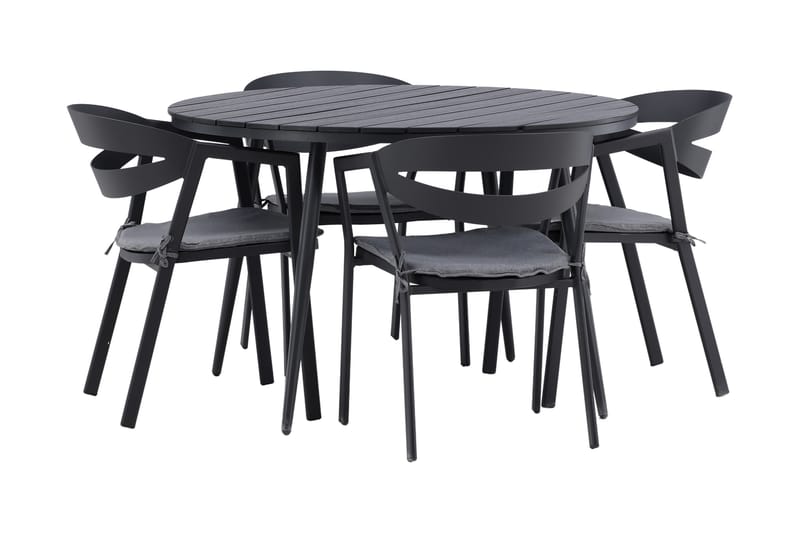 Break Matgrupp Utomhus Rund Ø120cm + 4 Slit Matstolar - Beige/Svart - Utemöbler - Utegrupp - Matgrupper utomhus