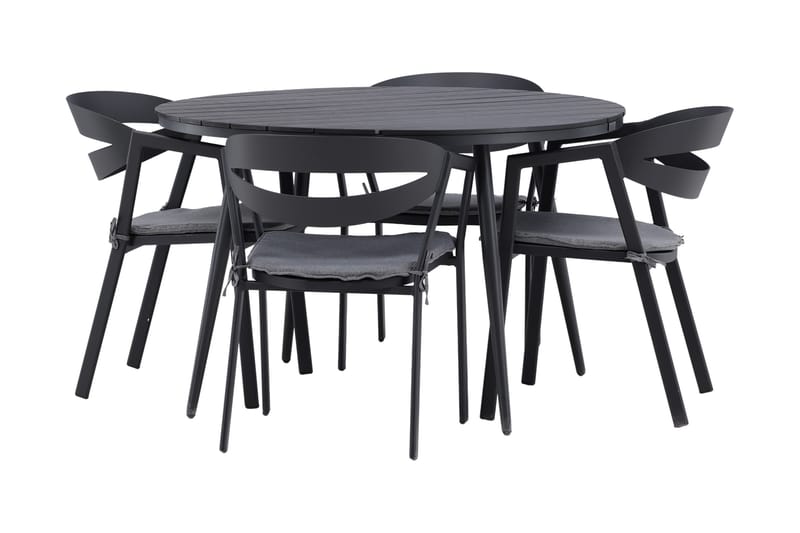 Break Matgrupp Utomhus Rund Ø120cm + 4 Slit Matstolar - Beige/Svart - Utemöbler - Utegrupp - Matgrupper utomhus