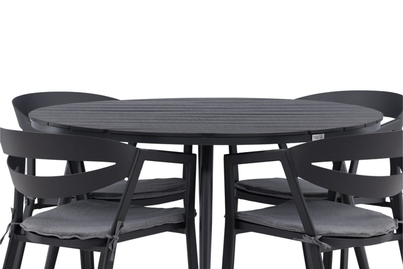 Break Matgrupp Utomhus Rund Ø120cm + 4 Slit Matstolar - Beige/Svart - Utemöbler - Utegrupp - Matgrupper utomhus