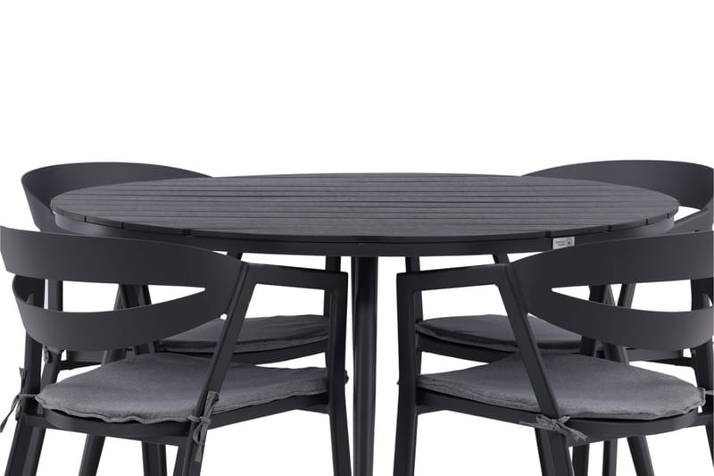 Break Matgrupp Utomhus Rund Ø120cm + 4 Slit Matstolar - Beige/Svart - Utemöbler - Utegrupp - Matgrupper utomhus