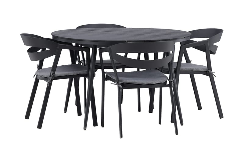 Break Matgrupp Utomhus Rund Ø120cm + 4 Slit Matstolar - Beige/Svart - Utemöbler - Utegrupp - Matgrupper utomhus