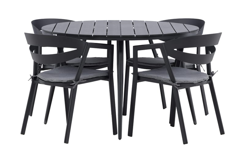 Break Matgrupp Utomhus Rund Ø120cm + 4 Slit Matstolar - Beige/Svart - Utemöbler - Utegrupp - Matgrupper utomhus