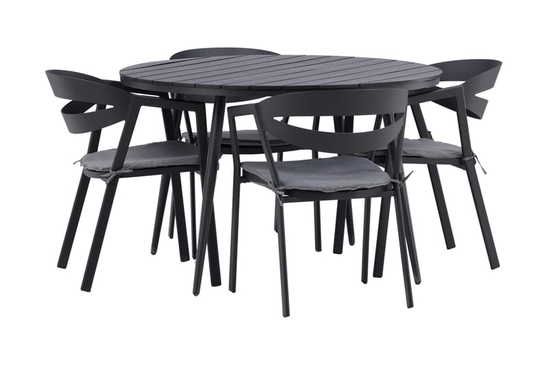 Break Matgrupp Utomhus Rund Ø120cm + 4 Slit Matstolar - Beige/Svart - Utemöbler - Utegrupp - Matgrupper utomhus