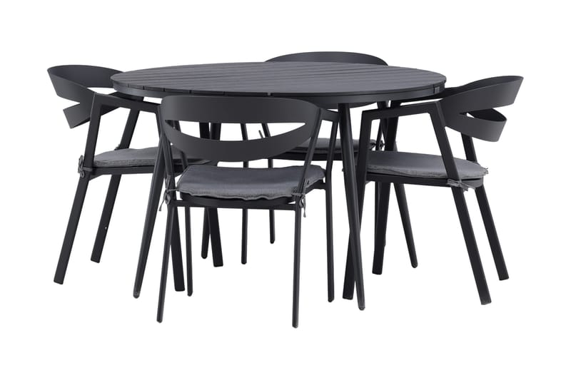 Break Matgrupp Utomhus Rund Ø120cm + 4 Slit Matstolar - Beige/Svart - Utemöbler - Utegrupp - Matgrupper utomhus